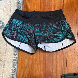 lululemon athletica Teal and Black Palm-Print Athletic Shorts